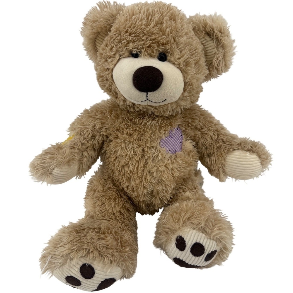 Build a Bear Workshop Teddy Bear Champ Plush Tan Heart Patches Stuffed Plush